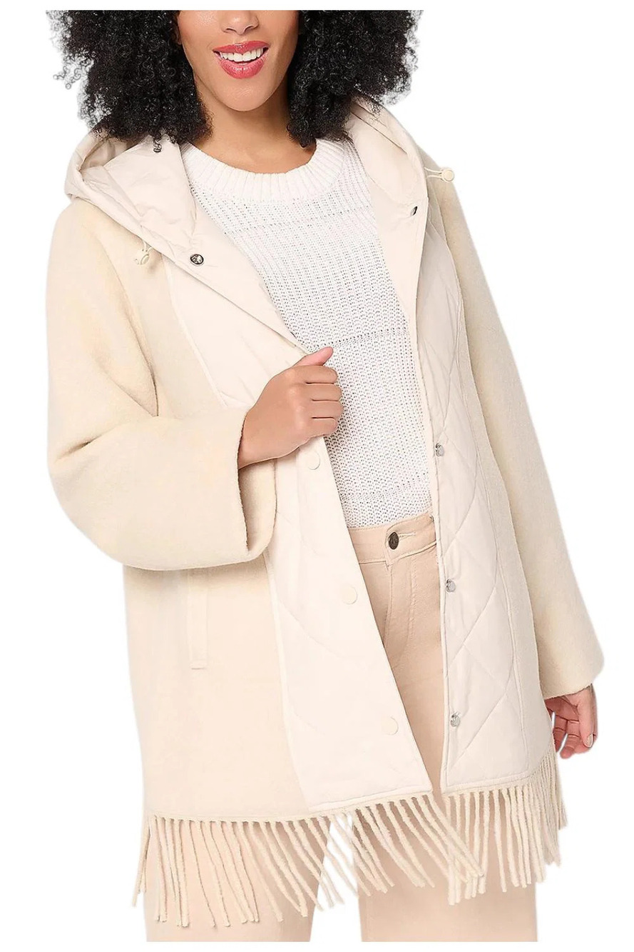 Dennis Basso Regular Snap Front Mixed Media Capelet Vanilla - Regular
